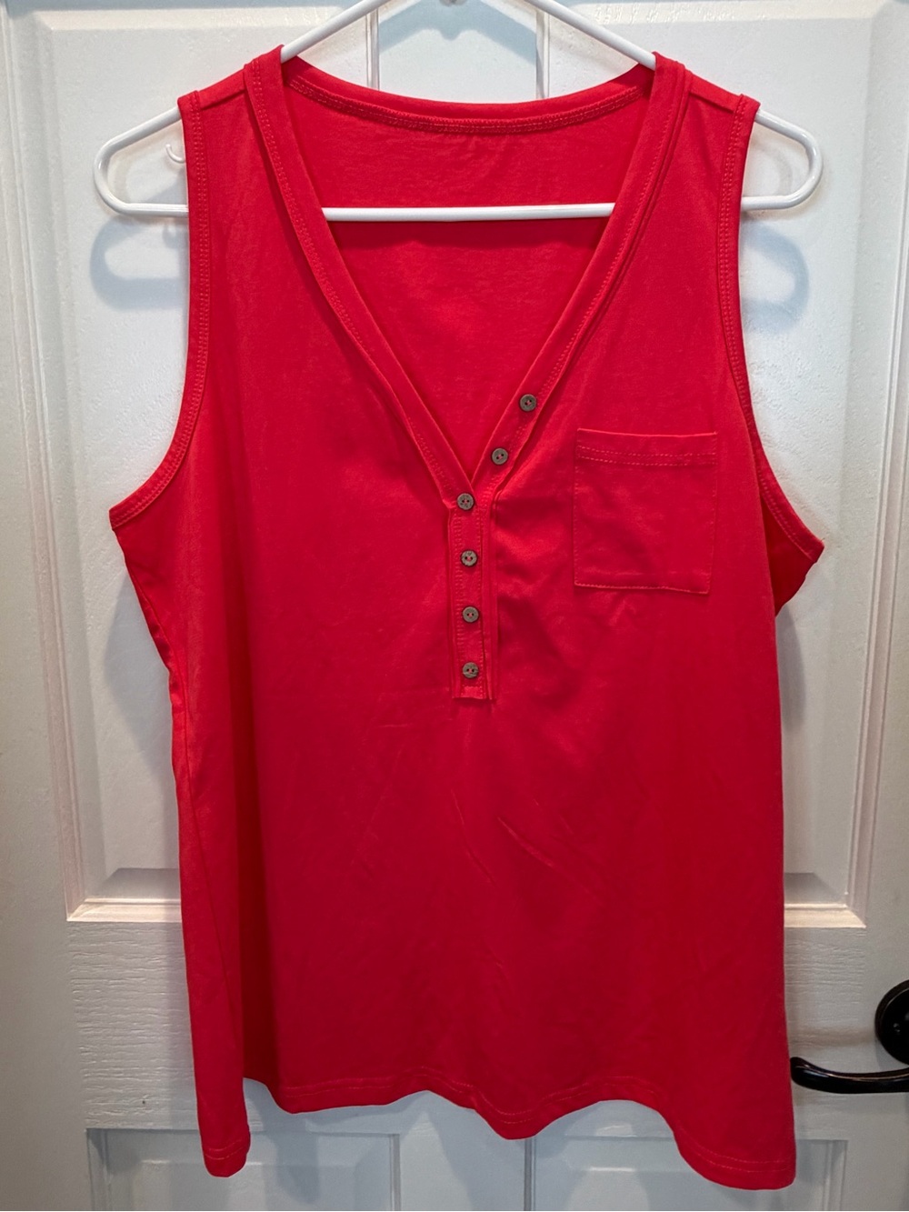 NEW Women’s SHEIN Bright Coral/Pink Sleeveless Henley Tank with Chest Pocket